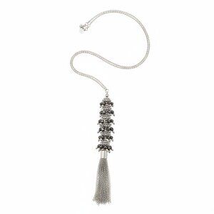Silver Pendant Necklace with black tassel beds